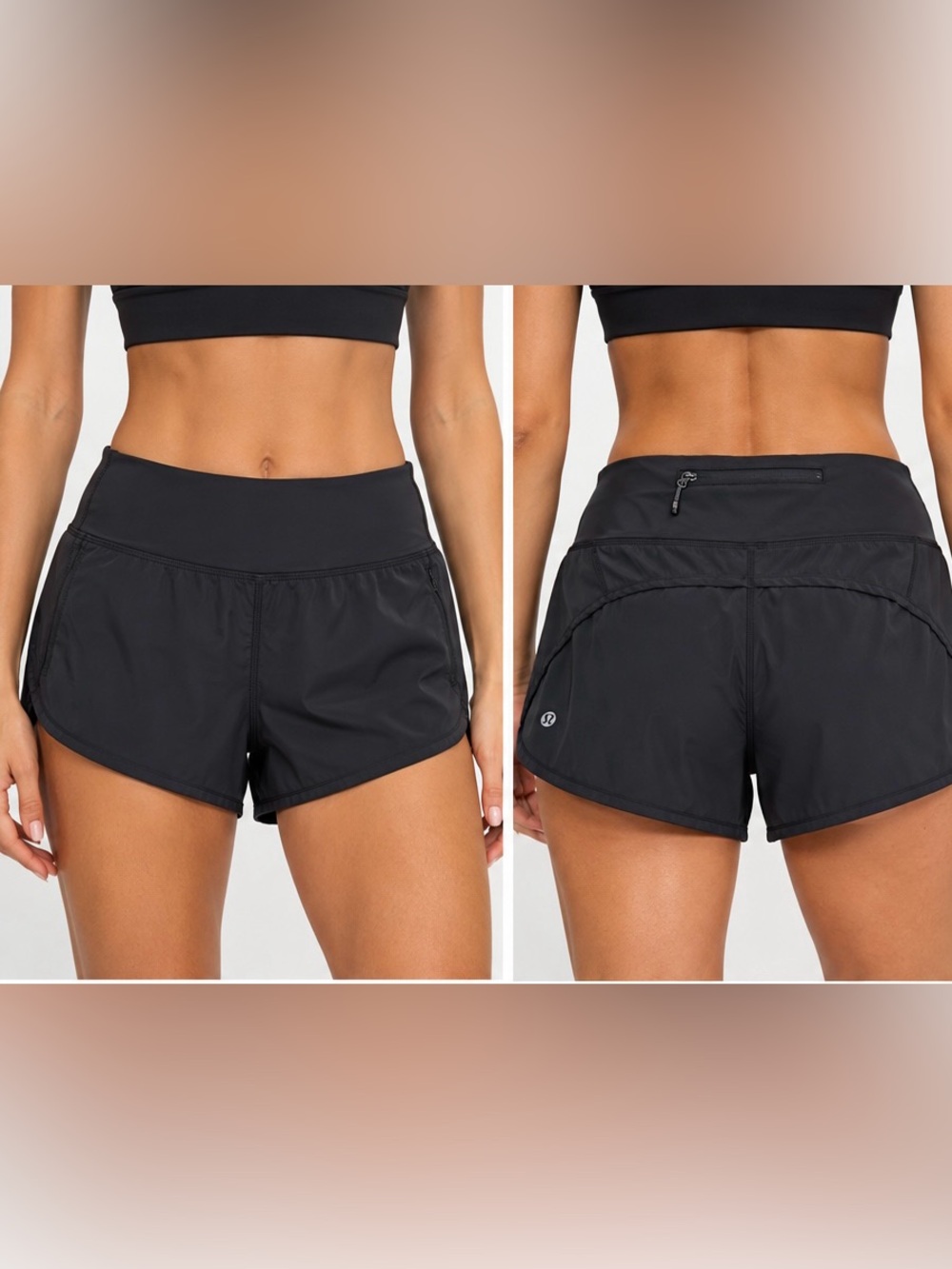 Lululemon Black Running Shorts Zip Pocket Athletic Workout Shorts - Size 4